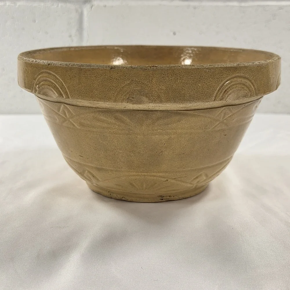 Antique Primitive Medium Milk Pan Bowl Yellow Ware Rustic Pottery Farmhouse 9